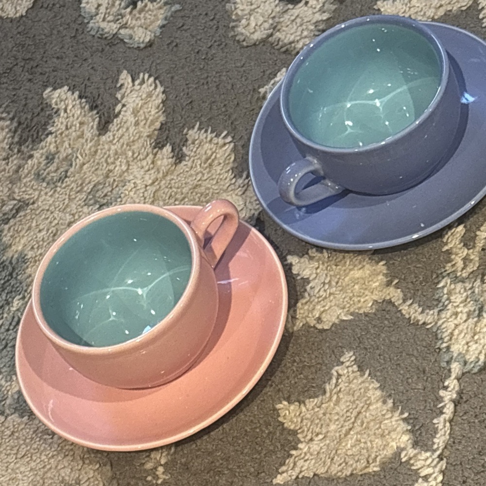 2 Lindt-Stymeist Colorways Demitasse Espresso Cups and Saucers Teacups PINK BLUE